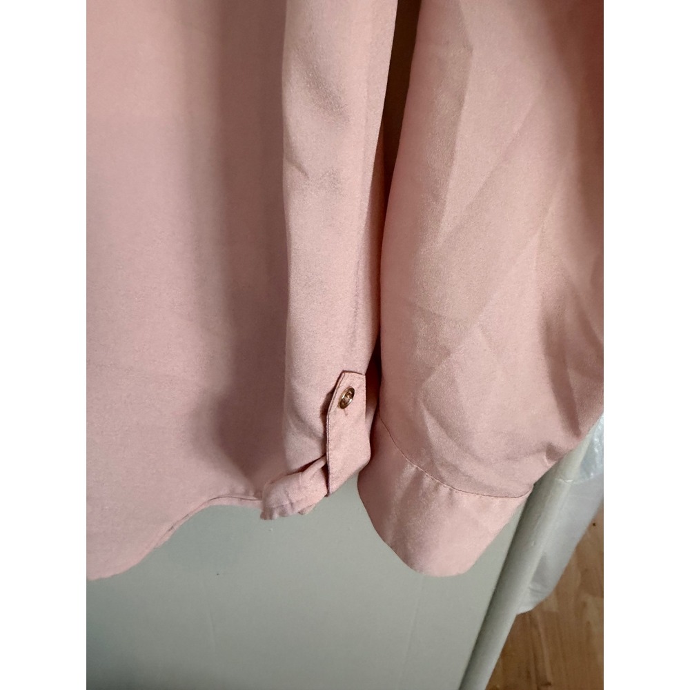 Calvin Klein Womens Blush Pink Button Up Blouse Gold Zip Pockets Roll Tab Small - Picture 7 of 8